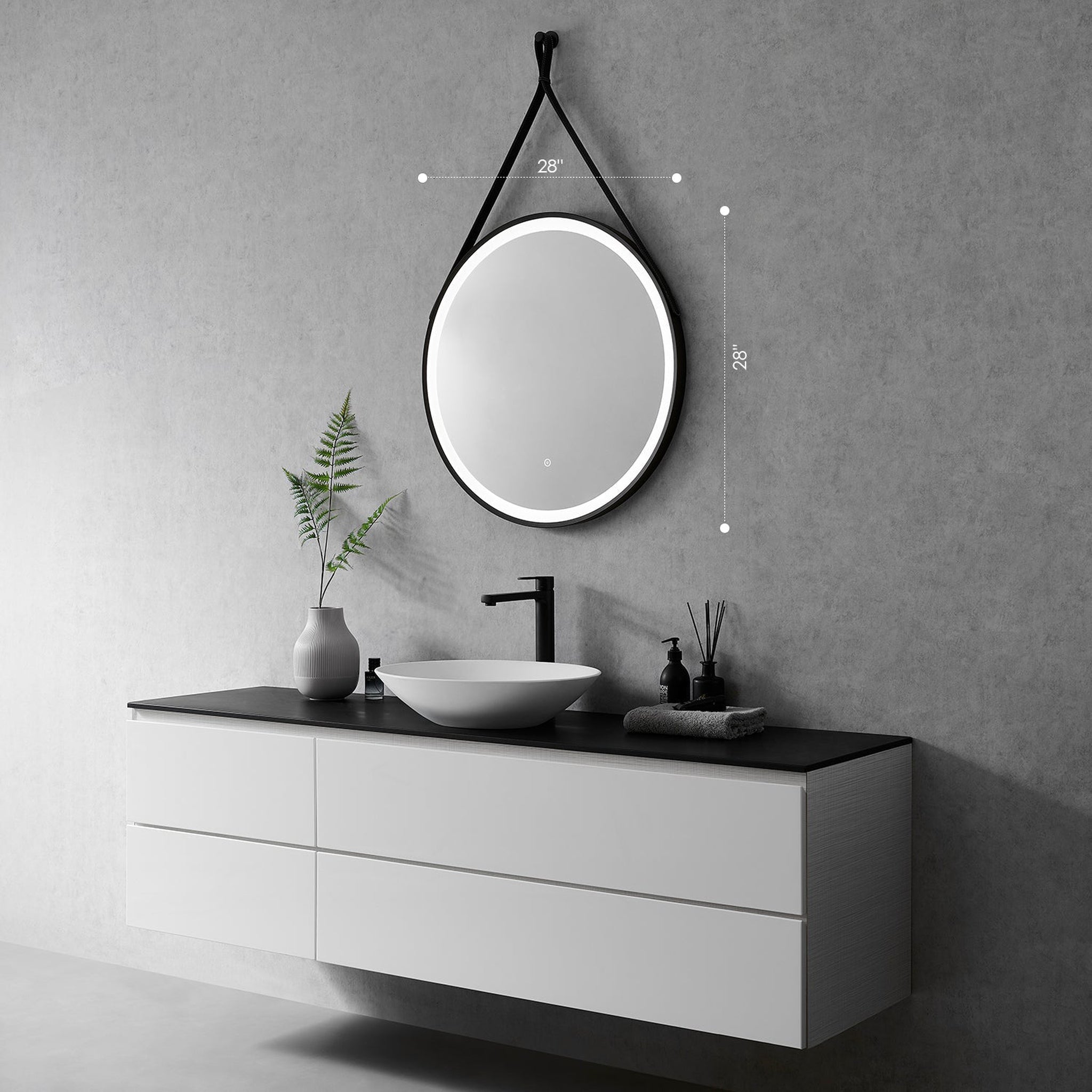 Altair, Altair Roccia 28" Round Matte Black Wall-Mounted LED Mirror