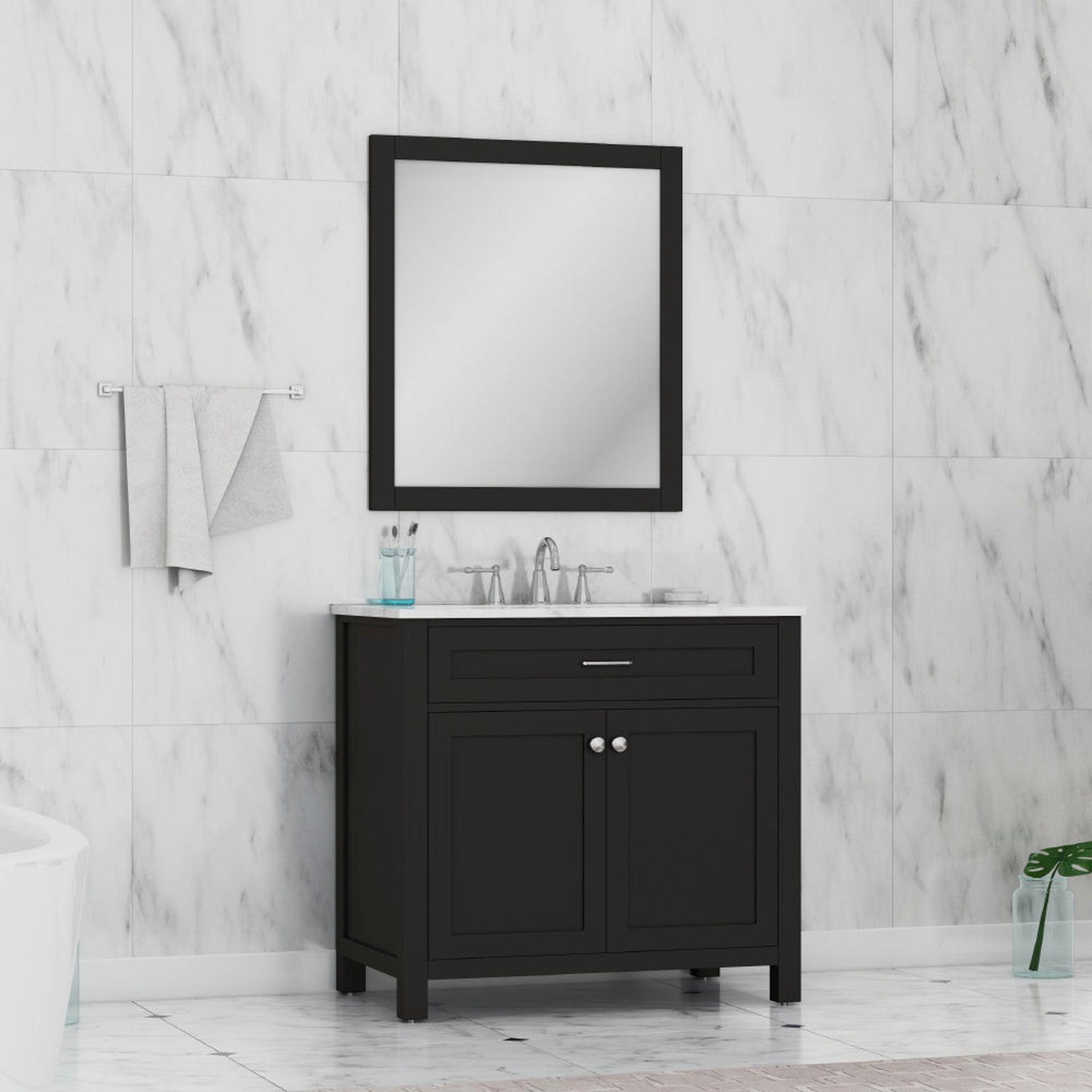 Alya Bath, Alya Bath Norwalk 36" Single Espresso Freestanding  Bathroom Vanity With Carrara Marble Top, Ceramic Sink and Wall Mounted Mirror