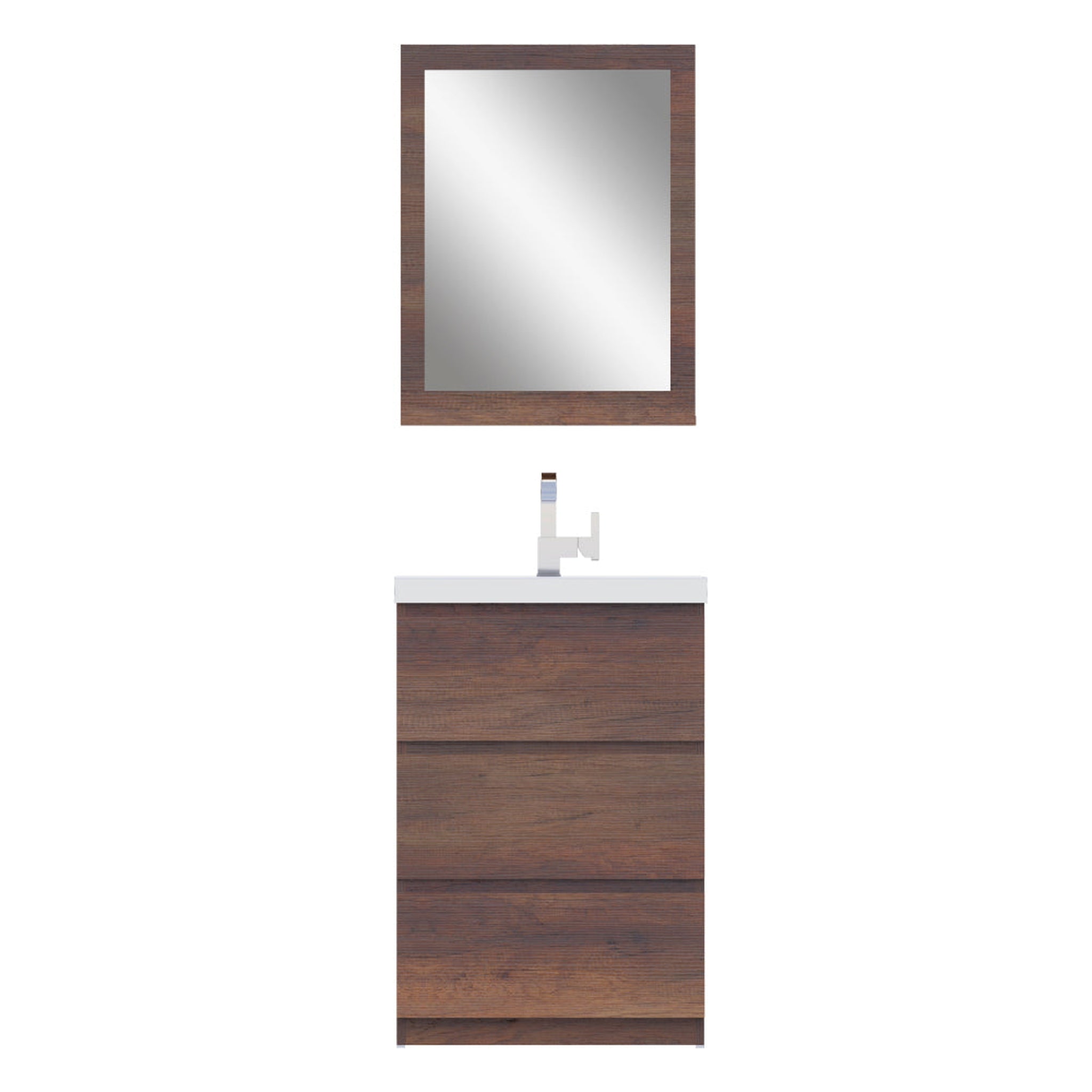 Alya Bath, Alya Bath Paterno 24" Single Rosewood Modern Freestanding Bathroom Vanity With Acrylic Top and Integrated Sink