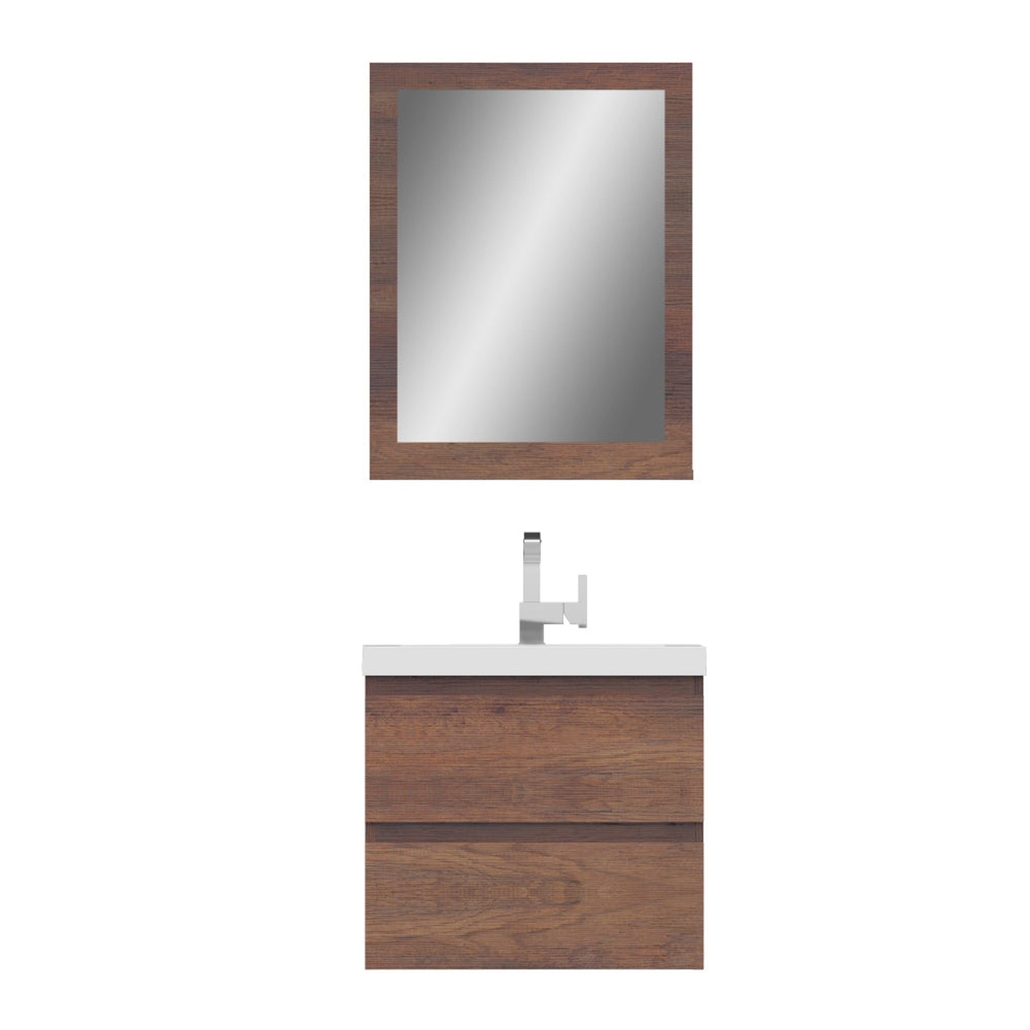 Alya Bath, Alya Bath Paterno 24" Single Rosewood Modern Wall Mounted  Bathroom Vanity With Acrylic Top and Integrated Sink