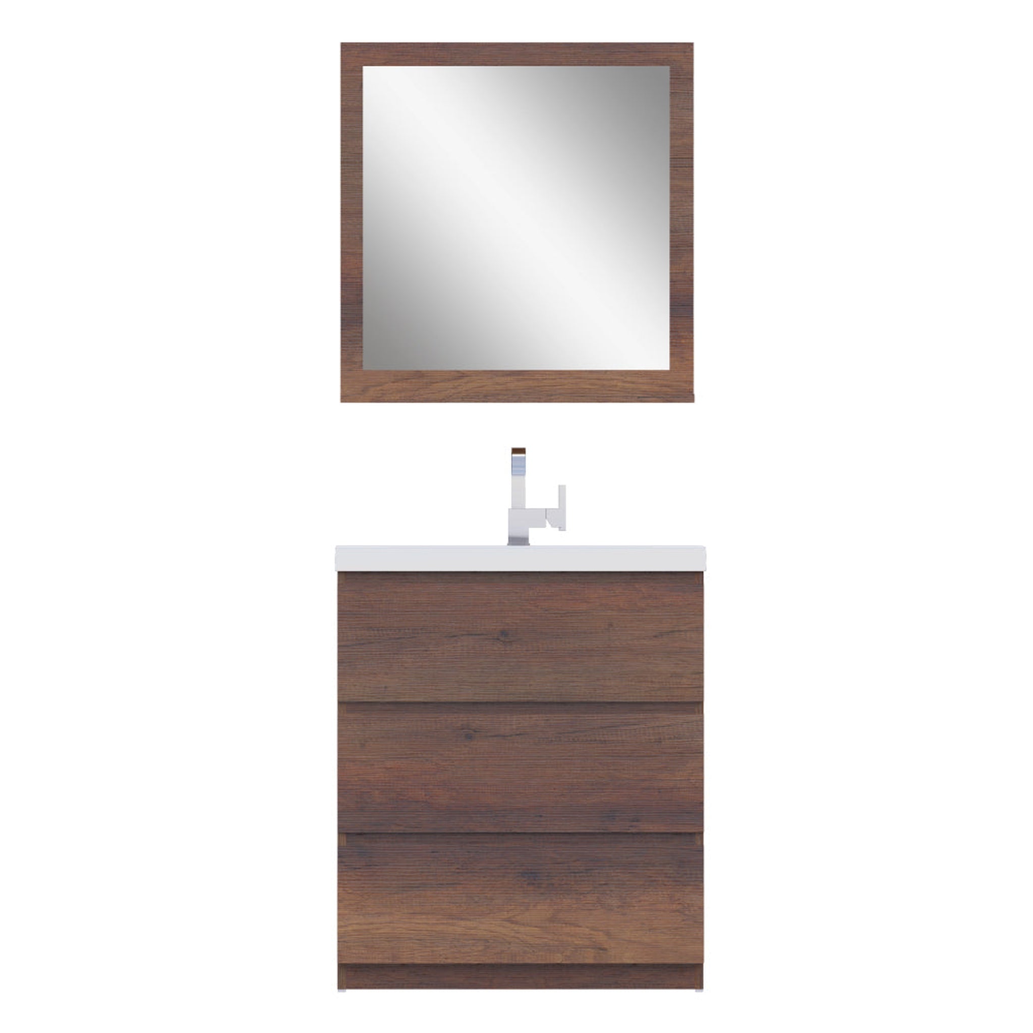 Alya Bath, Alya Bath Paterno 30" Single Rosewood  Modern Freestanding  Bathroom Vanity With Acrylic Top and Integrated Sink