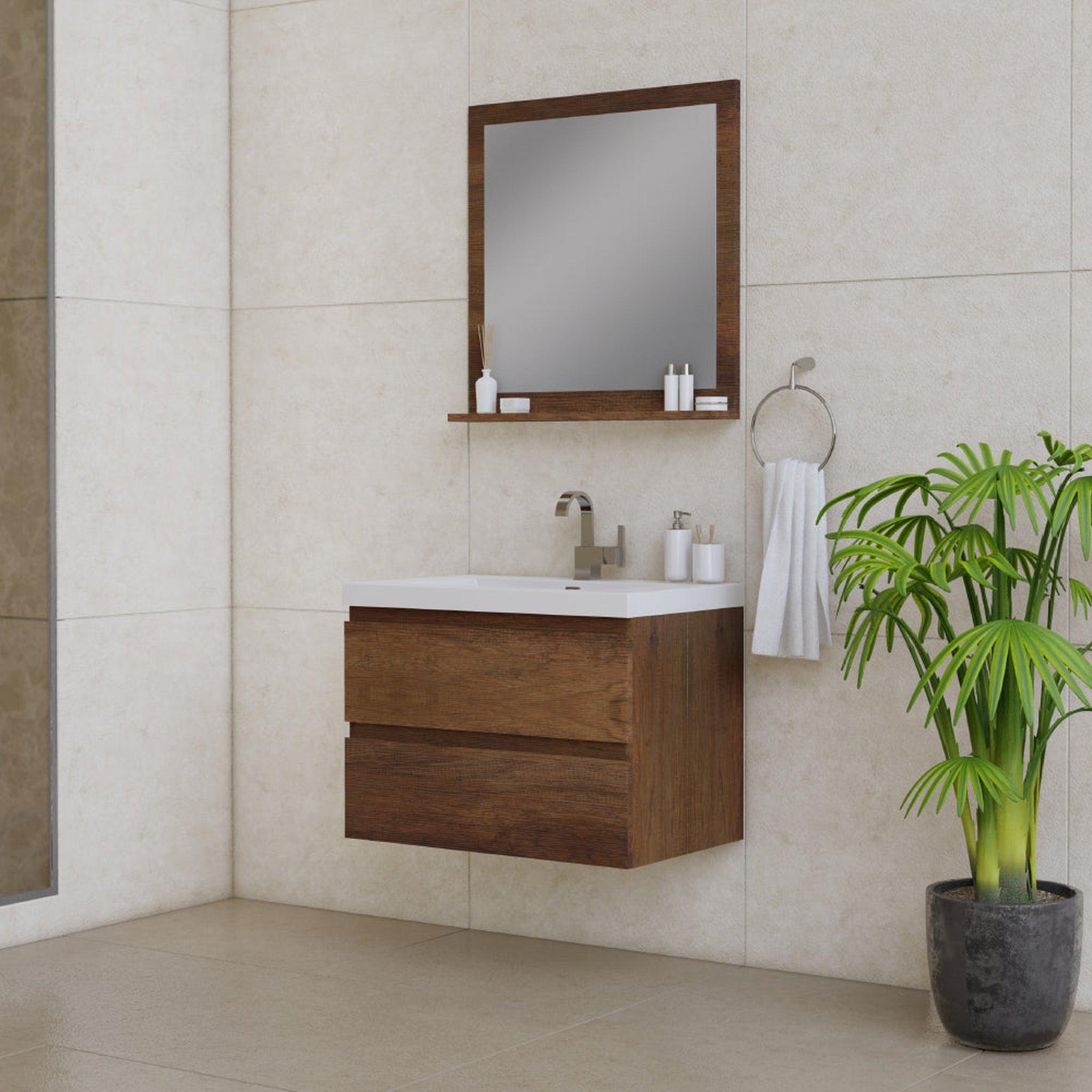 Alya Bath, Alya Bath Paterno 30" Single Rosewood Modern Wall Mounted  Bathroom Vanity With Acrylic Top and Integrated Sink