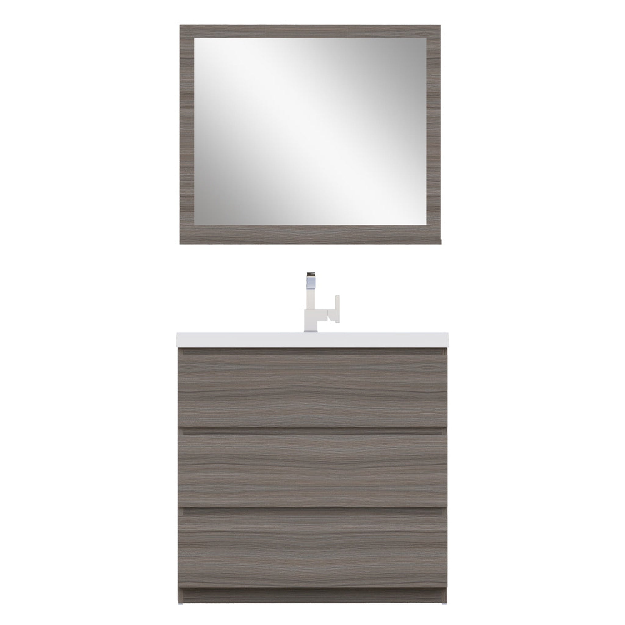 Alya Bath, Alya Bath Paterno 36" Single Gray Modern Freestanding  Bathroom Vanity With Acrylic Top and Integrated Sink