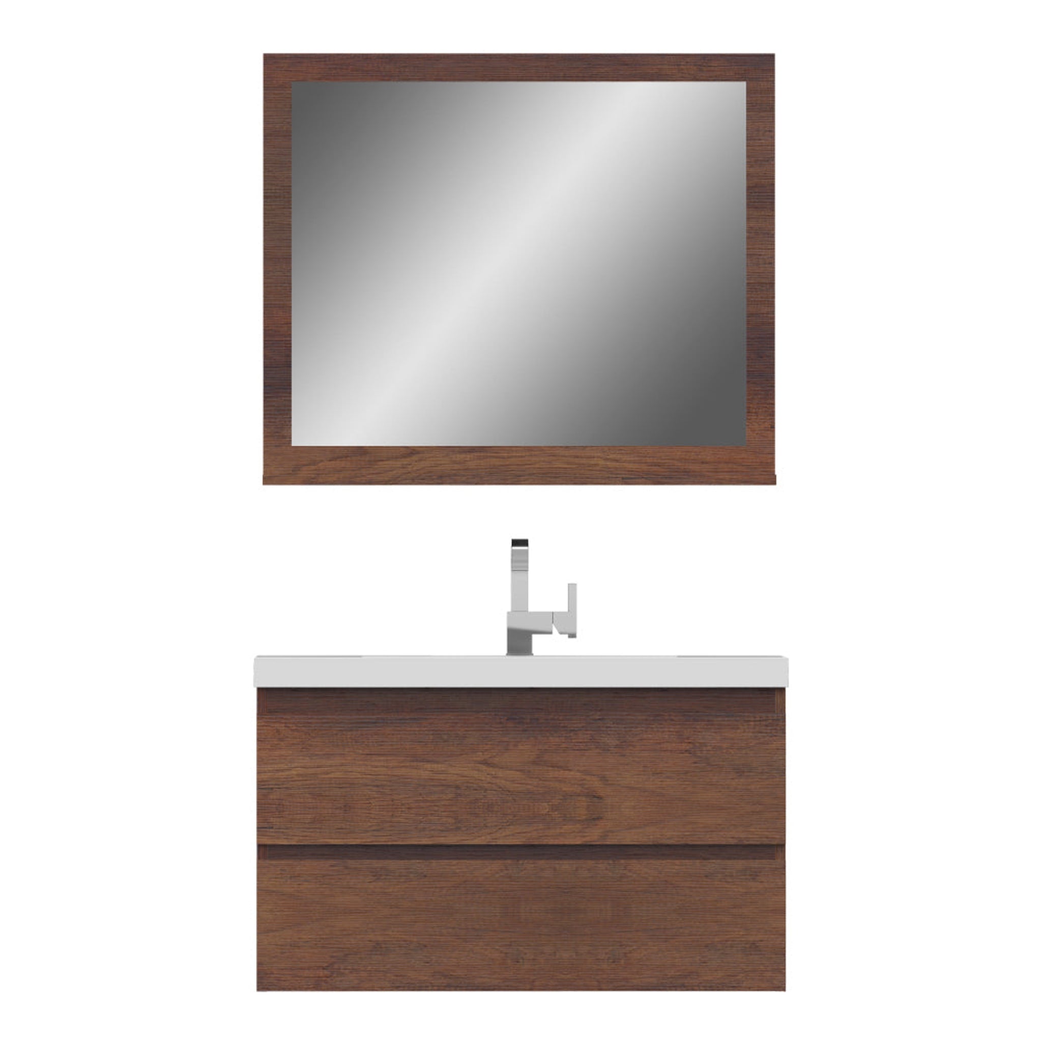 Alya Bath, Alya Bath Paterno 36" Single Rosewood Modern Wall Mounted Bathroom Vanity With Acrylic Top and Integrated Sink