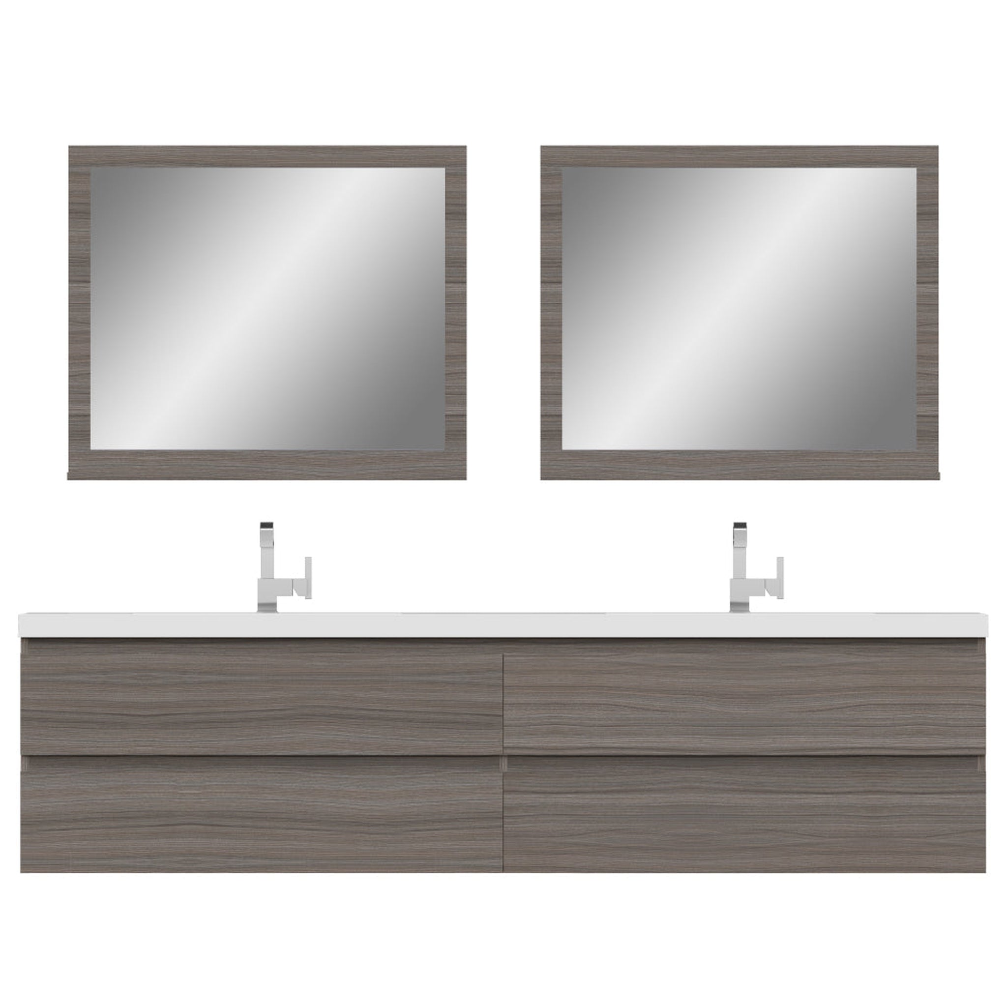 Alya Bath, Alya Bath Paterno 84" Double Gray Modern Wall Mounted  Bathroom Vanity With Acrylic Top and Integrated Sink