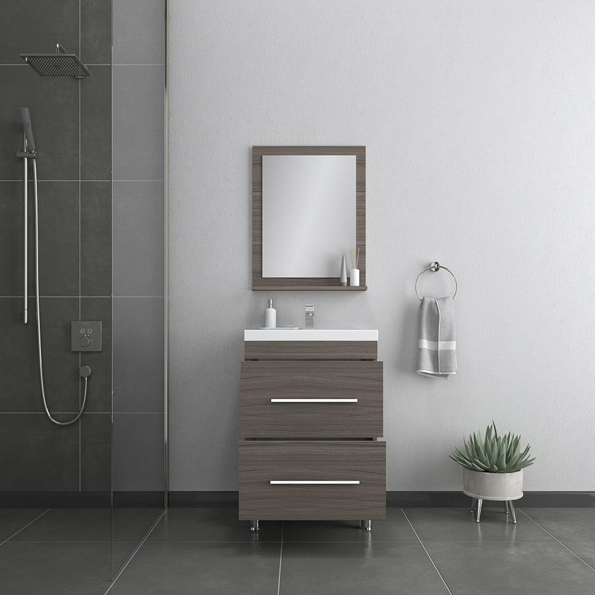 Alya Bath, Alya Bath Ripley  24" Single Gray Modern Freestanding  Bathroom Vanity With Integrated Acrylic Top, Acrylic Sink and Wall Mounted Mirror