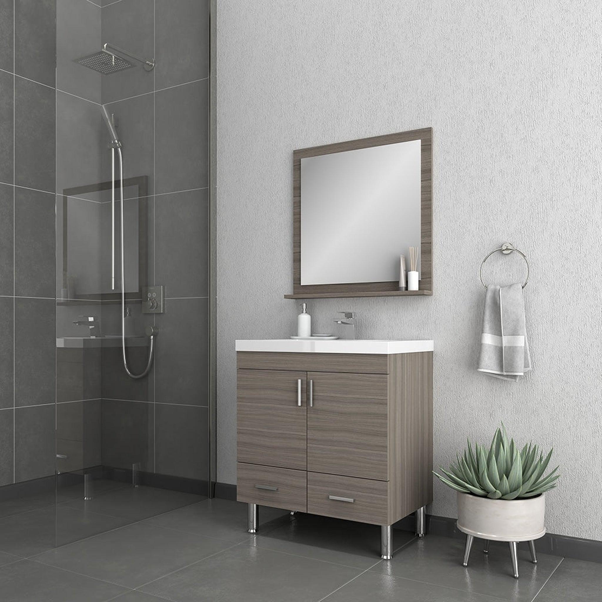 Alya Bath, Alya Bath Ripley  30" Single Gray Modern Freestanding  Bathroom Vanity With Integrated Acrylic Top, Acrylic Sink and Wall Mounted Mirror