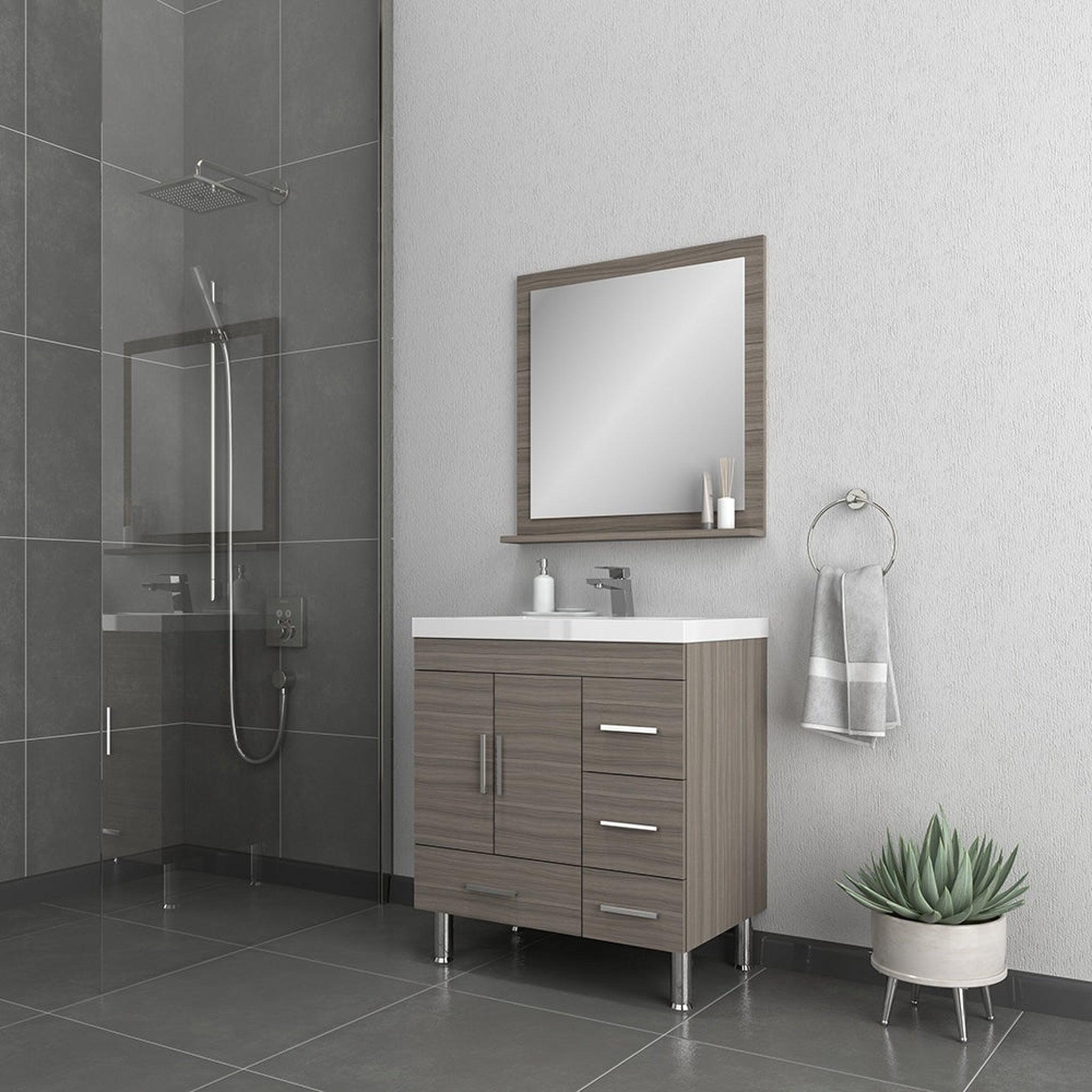 Alya Bath, Alya Bath Ripley  30" Single Gray Modern Freestanding  Bathroom Vanity With drawers, Integrated Acrylic Top, Acrylic Sink and Wall Mounted Mirror