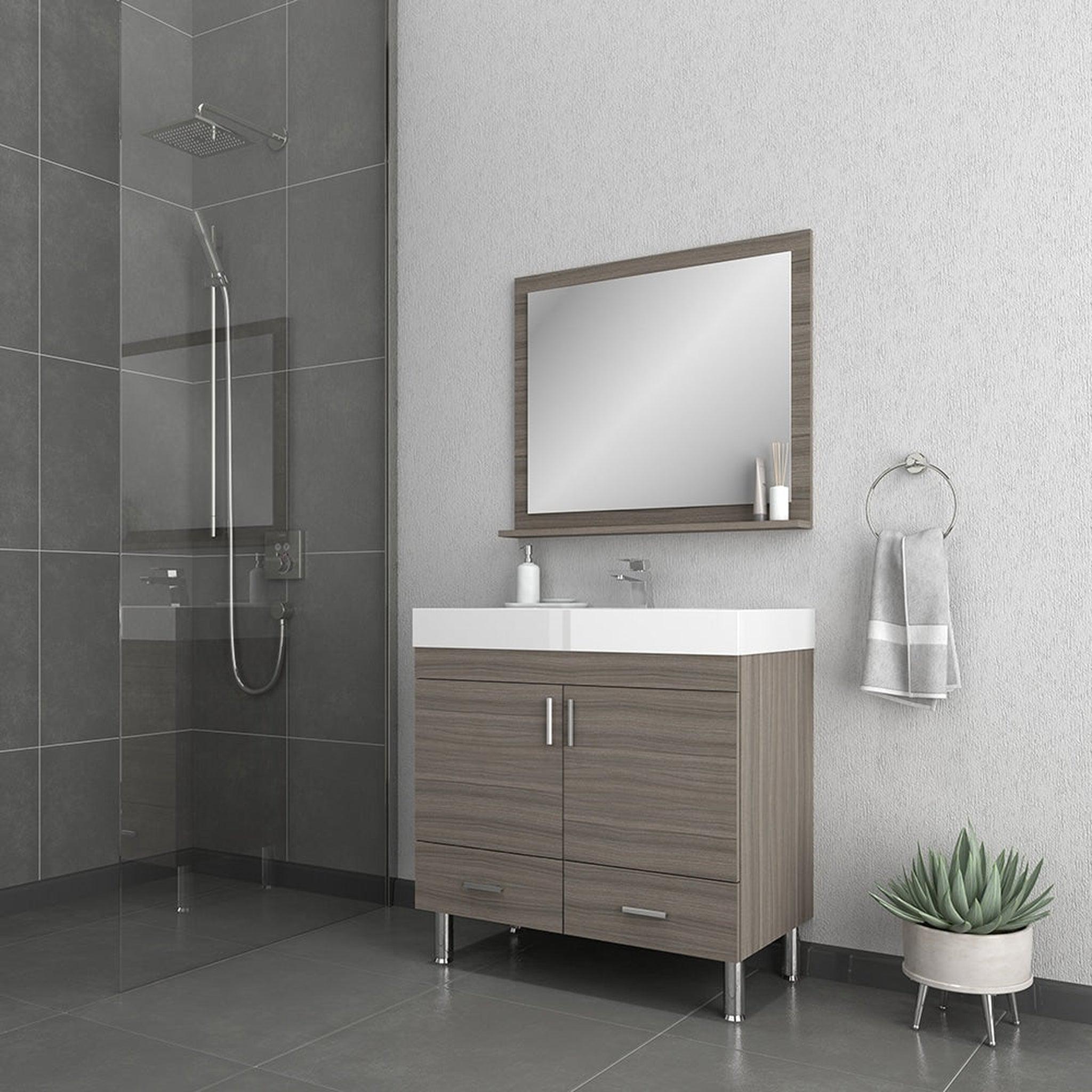 Alya Bath, Alya Bath Ripley  36" Single Gray Modern Freestanding  Bathroom Vanity With Integrated Acrylic Top, Acrylic Sink and Wall Mounted Mirror