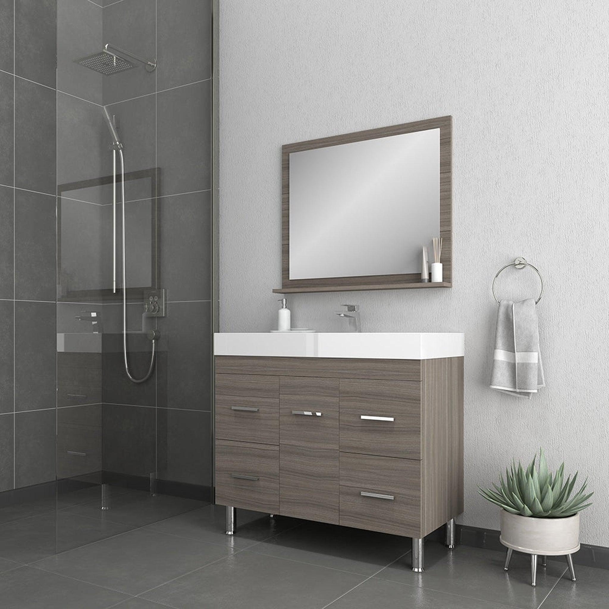 Alya Bath, Alya Bath Ripley  39" Single Gray Modern Freestanding  Bathroom Vanity With Integrated Acrylic Top, Acrylic Sink and Wall Mounted Mirror