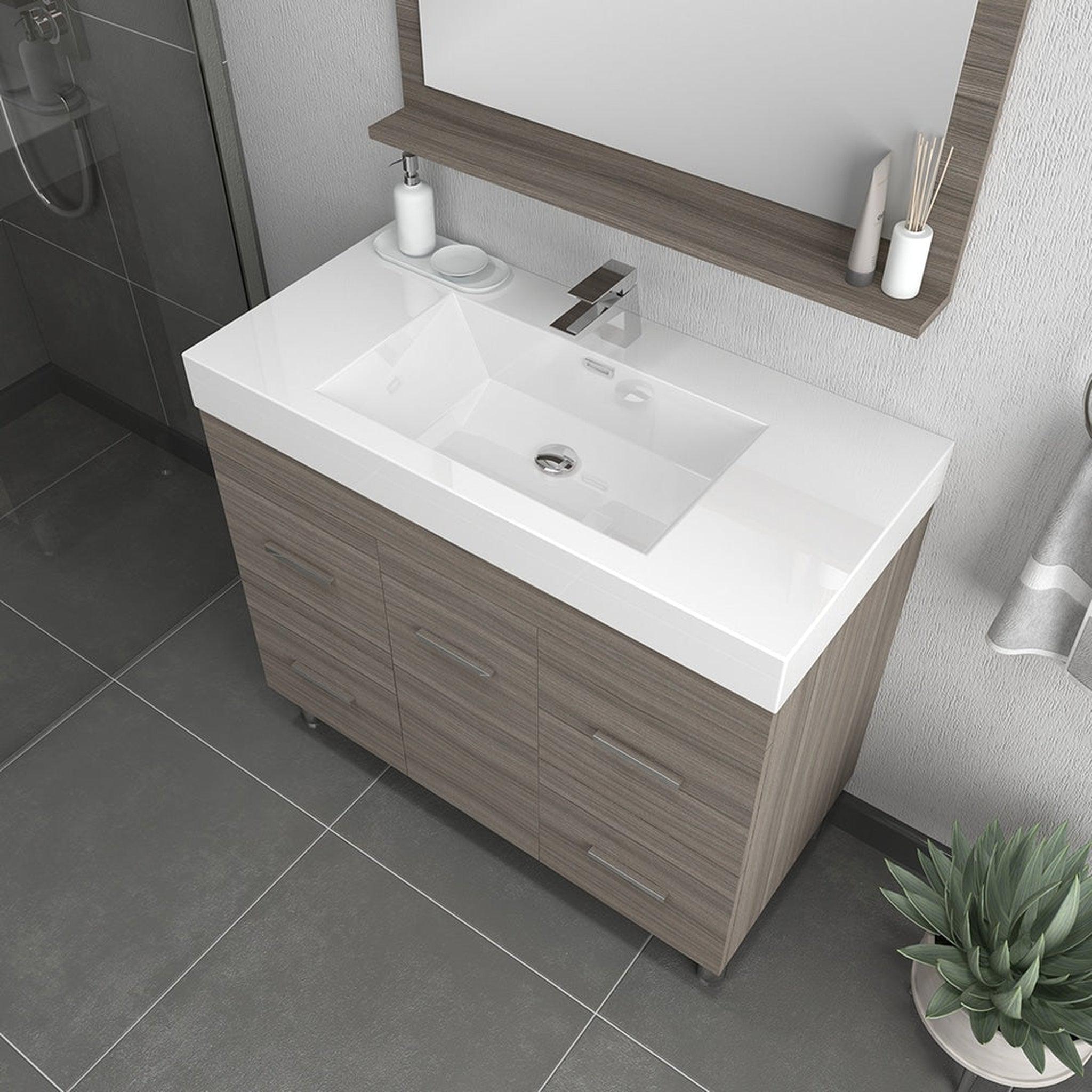 Alya Bath, Alya Bath Ripley  39" Single Gray Modern Freestanding  Bathroom Vanity With Integrated Acrylic Top, Acrylic Sink and Wall Mounted Mirror