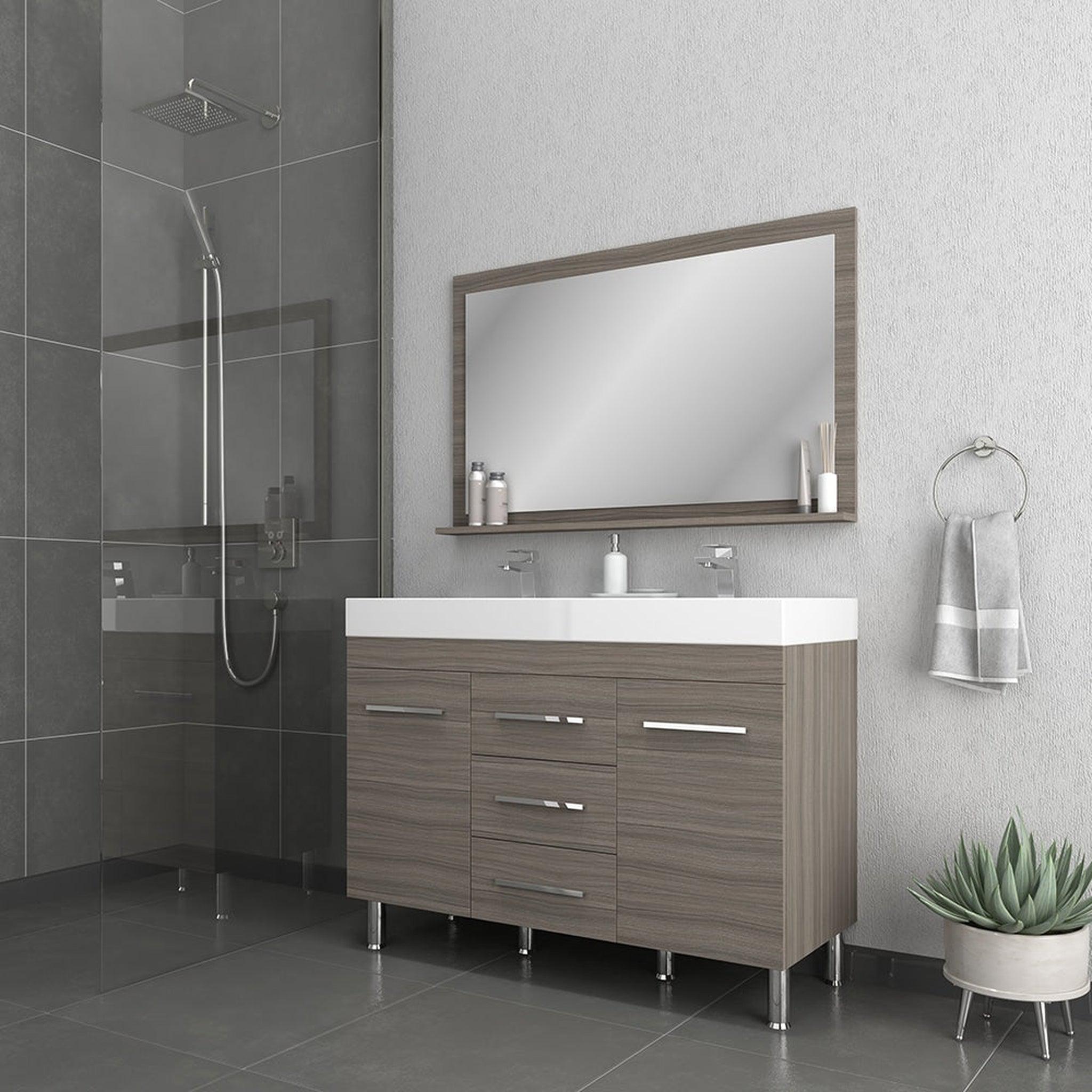 Alya Bath, Alya Bath Ripley  48" Double Gray Modern Freestanding  Bathroom Vanity With Integrated Acrylic Top, Acrylic Sink and Wall Mounted Mirror