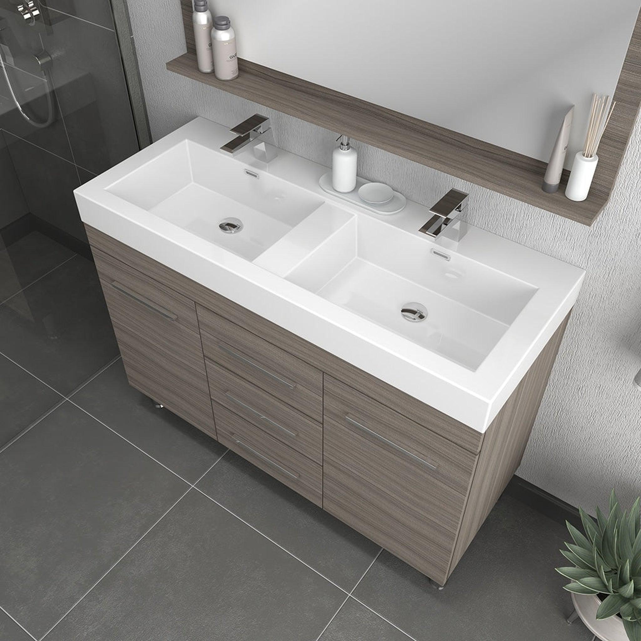 Alya Bath, Alya Bath Ripley  48" Double Gray Modern Freestanding  Bathroom Vanity With Integrated Acrylic Top, Acrylic Sink and Wall Mounted Mirror