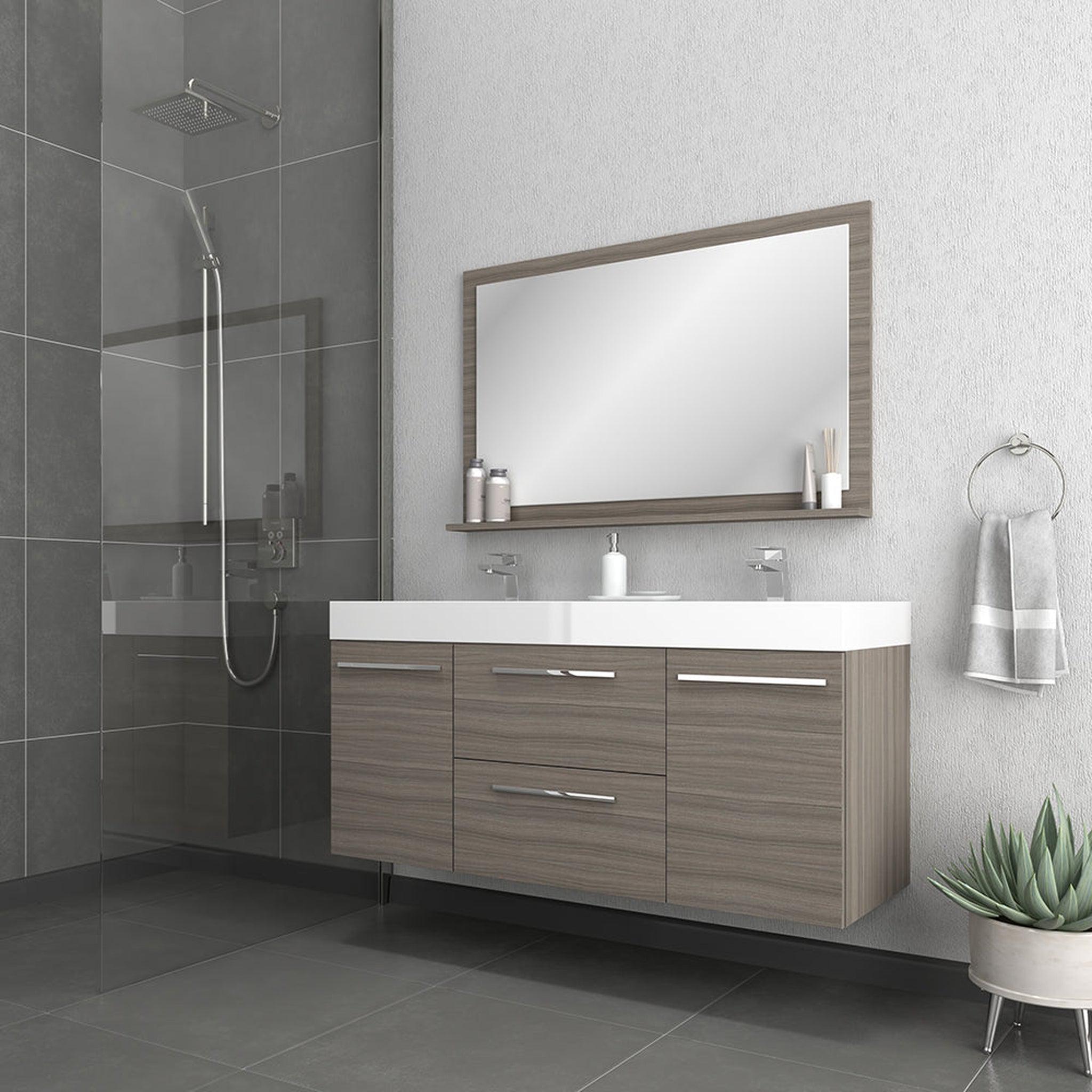 Alya Bath, Alya Bath Ripley  54" Double Gray Modern Wall Mounted  Bathroom Vanity With Integrated Acrylic Top, Acrylic Sink and Wall Mounted Mirror