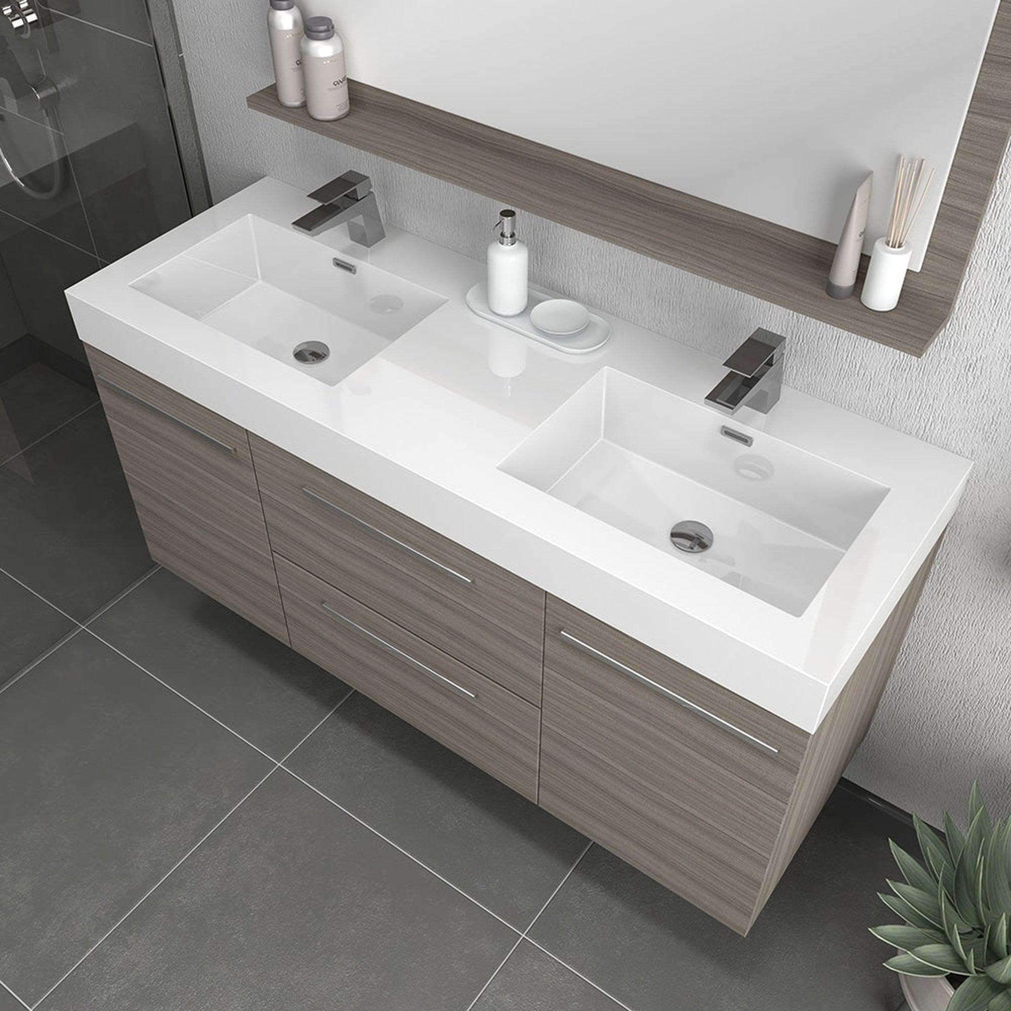 Alya Bath, Alya Bath Ripley  54" Double Gray Modern Wall Mounted  Bathroom Vanity With Integrated Acrylic Top, Acrylic Sink and Wall Mounted Mirror