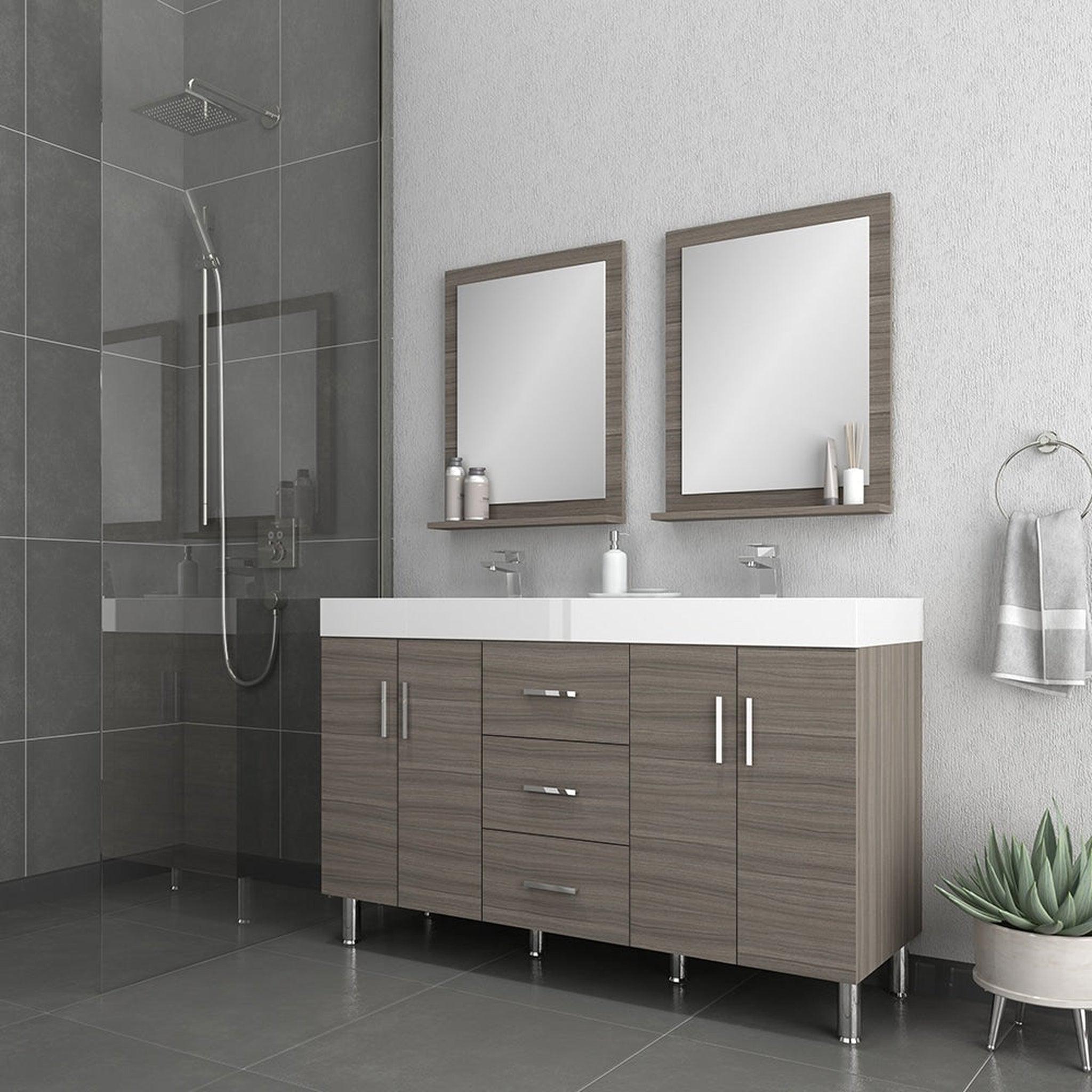 Alya Bath, Alya Bath Ripley  56" Double Gray Modern Freestanding  Bathroom Vanity With Integrated Acrylic Top, Acrylic Sink and Wall Mounted Mirror