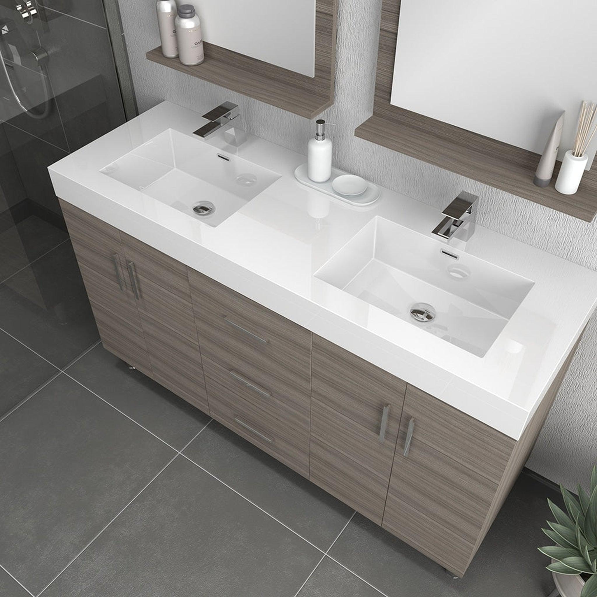 Alya Bath, Alya Bath Ripley  56" Double Gray Modern Freestanding  Bathroom Vanity With Integrated Acrylic Top, Acrylic Sink and Wall Mounted Mirror