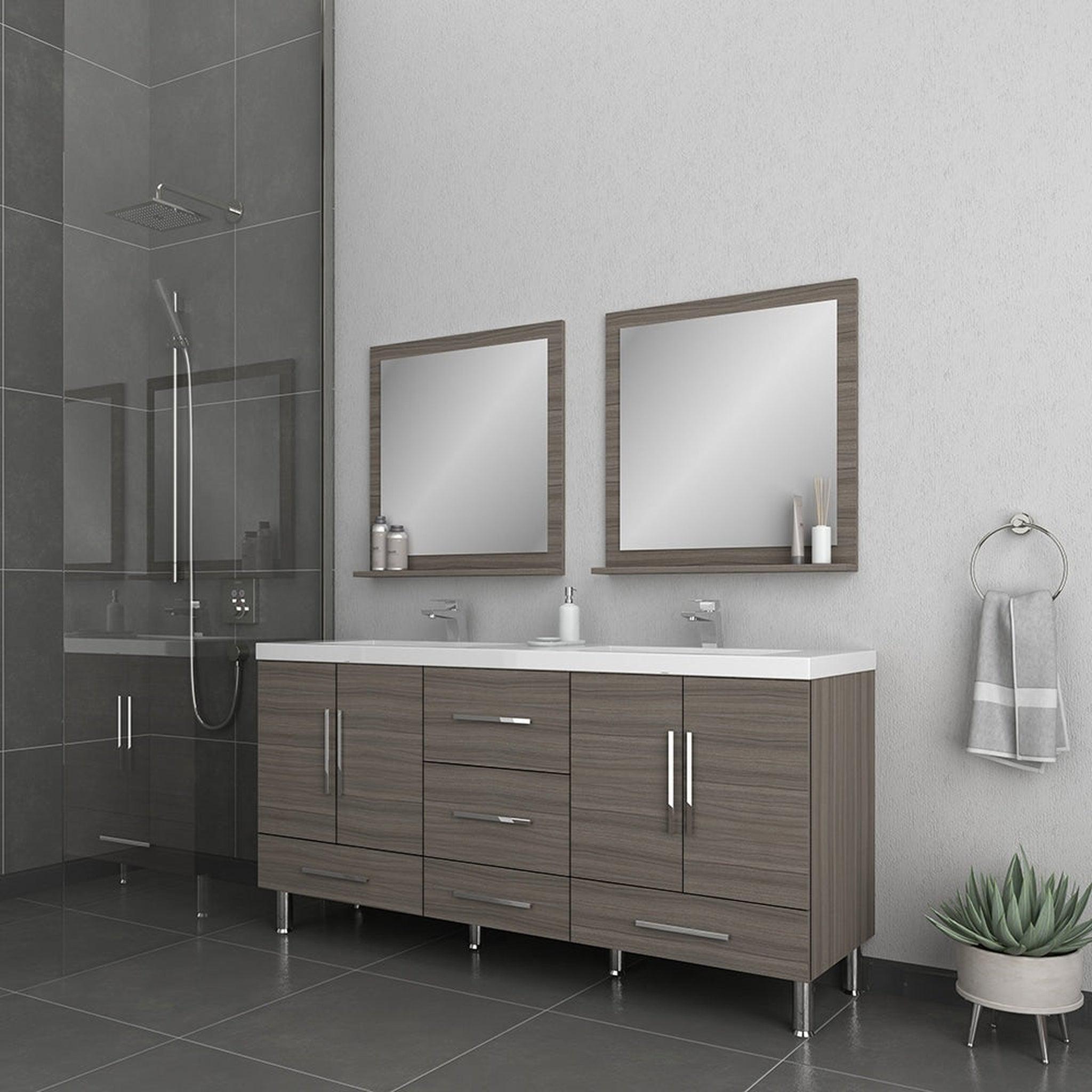 Alya Bath, Alya Bath Ripley  67" Double Gray Modern Freestanding  Bathroom Vanity With Integrated Acrylic Top, Acrylic Sink and Wall Mounted Mirror