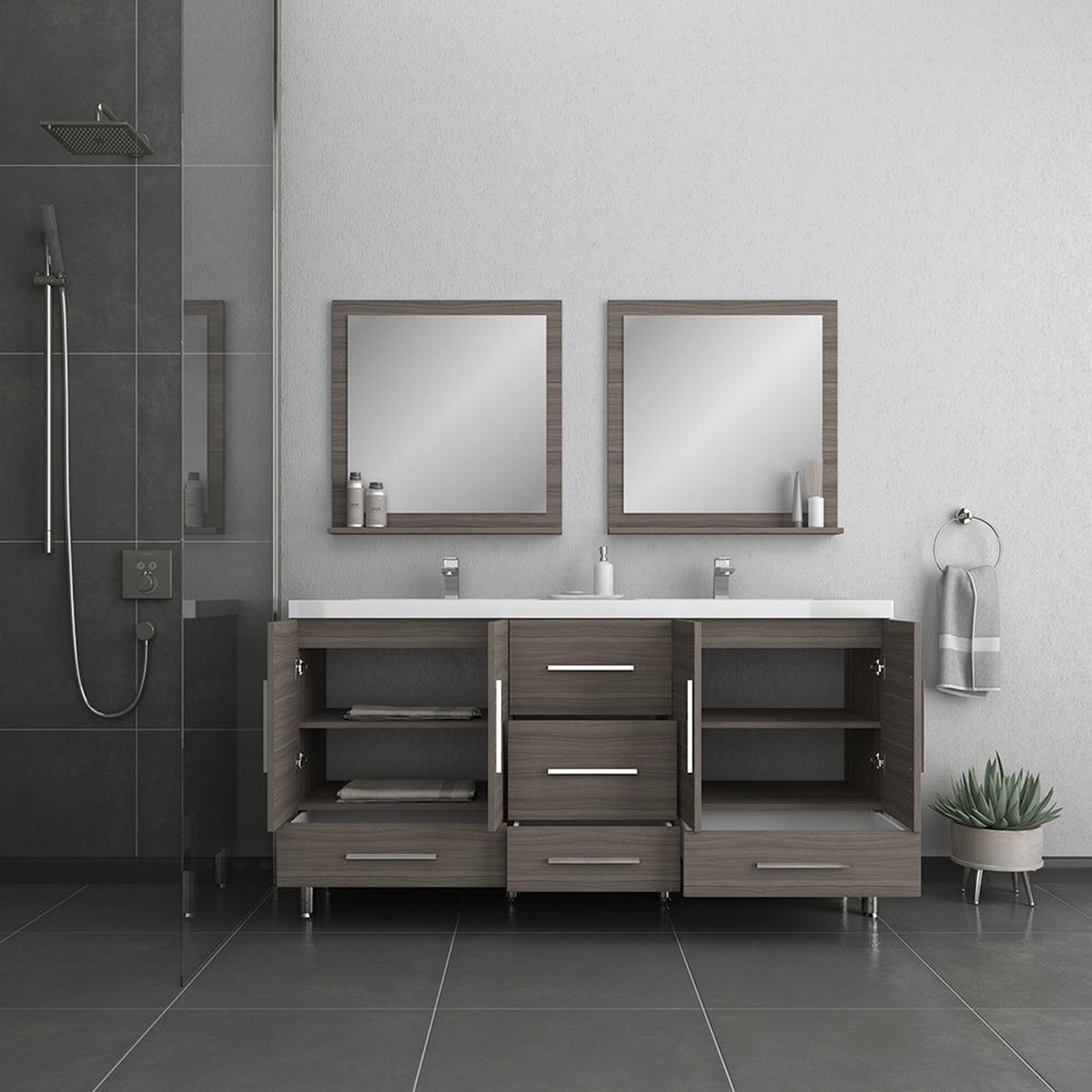 Alya Bath, Alya Bath Ripley  67" Double Gray Modern Freestanding  Bathroom Vanity With Integrated Acrylic Top, Acrylic Sink and Wall Mounted Mirror