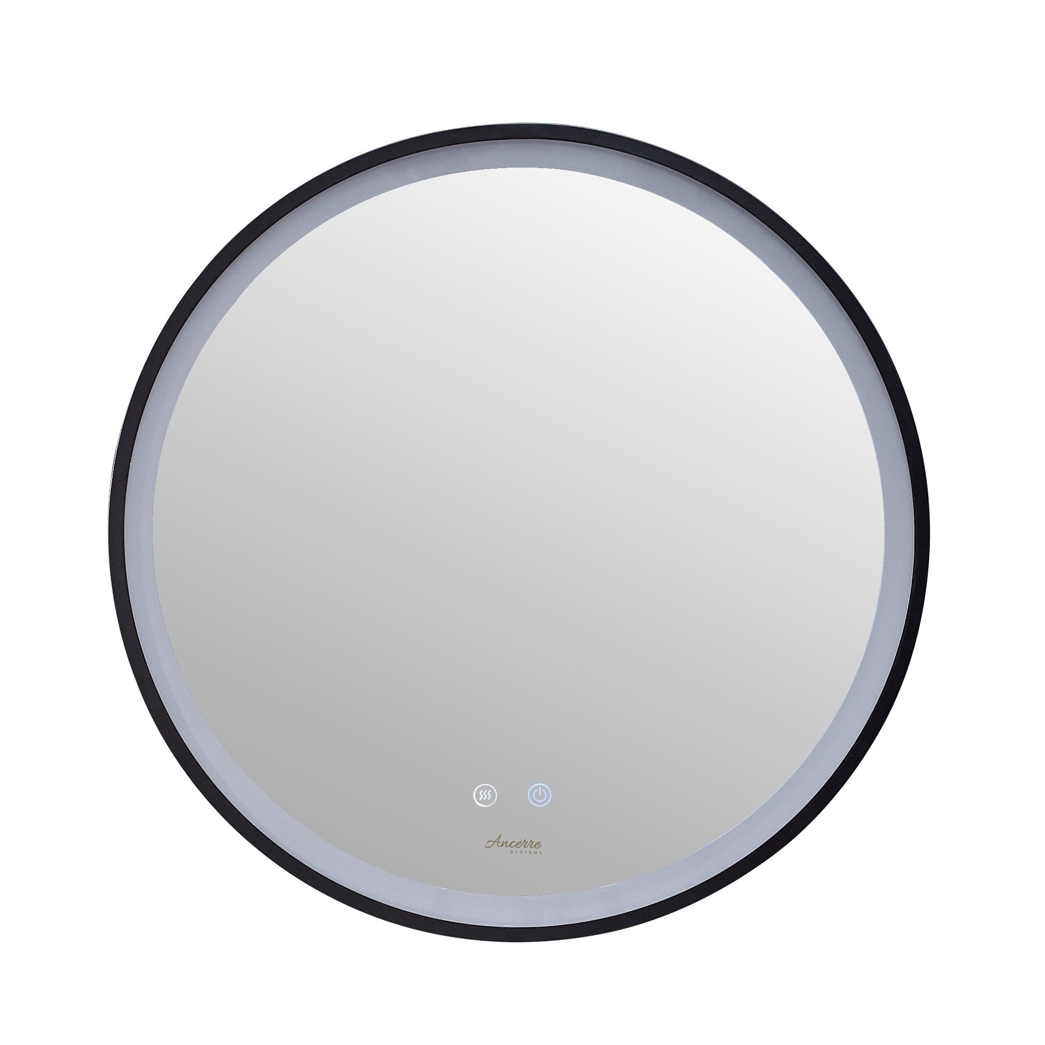 Ancerre Designs, Ancerre Designs Cirque 24" Modern Round LED Lighted Black Framed Bathroom Vanity Mirror With Defogger, Dimmer and Mounting Hardware