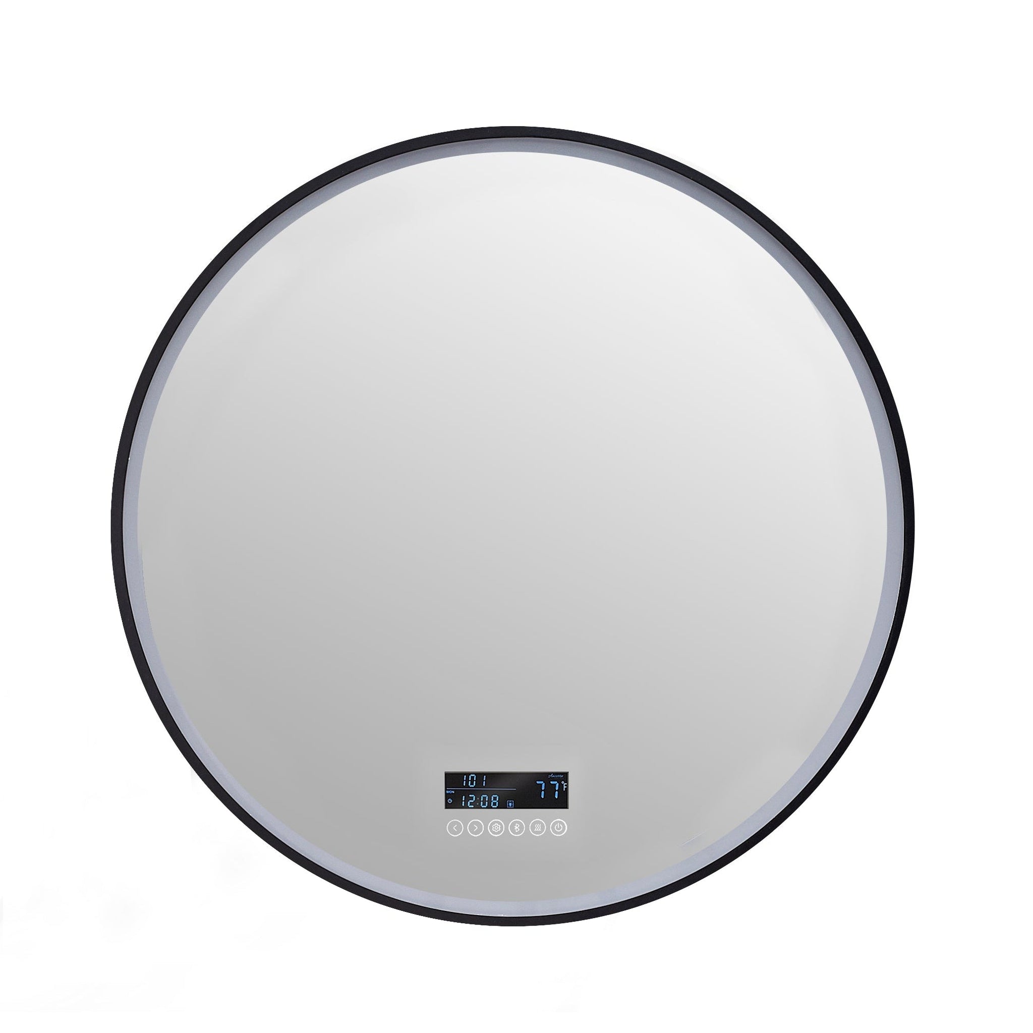 Ancerre Designs, Ancerre Designs Cirque 30" Modern Round LED Lighted Black Framed Bathroom Vanity Mirror With Defogger, Dimmer, Bluetooth and Mounting Hardware