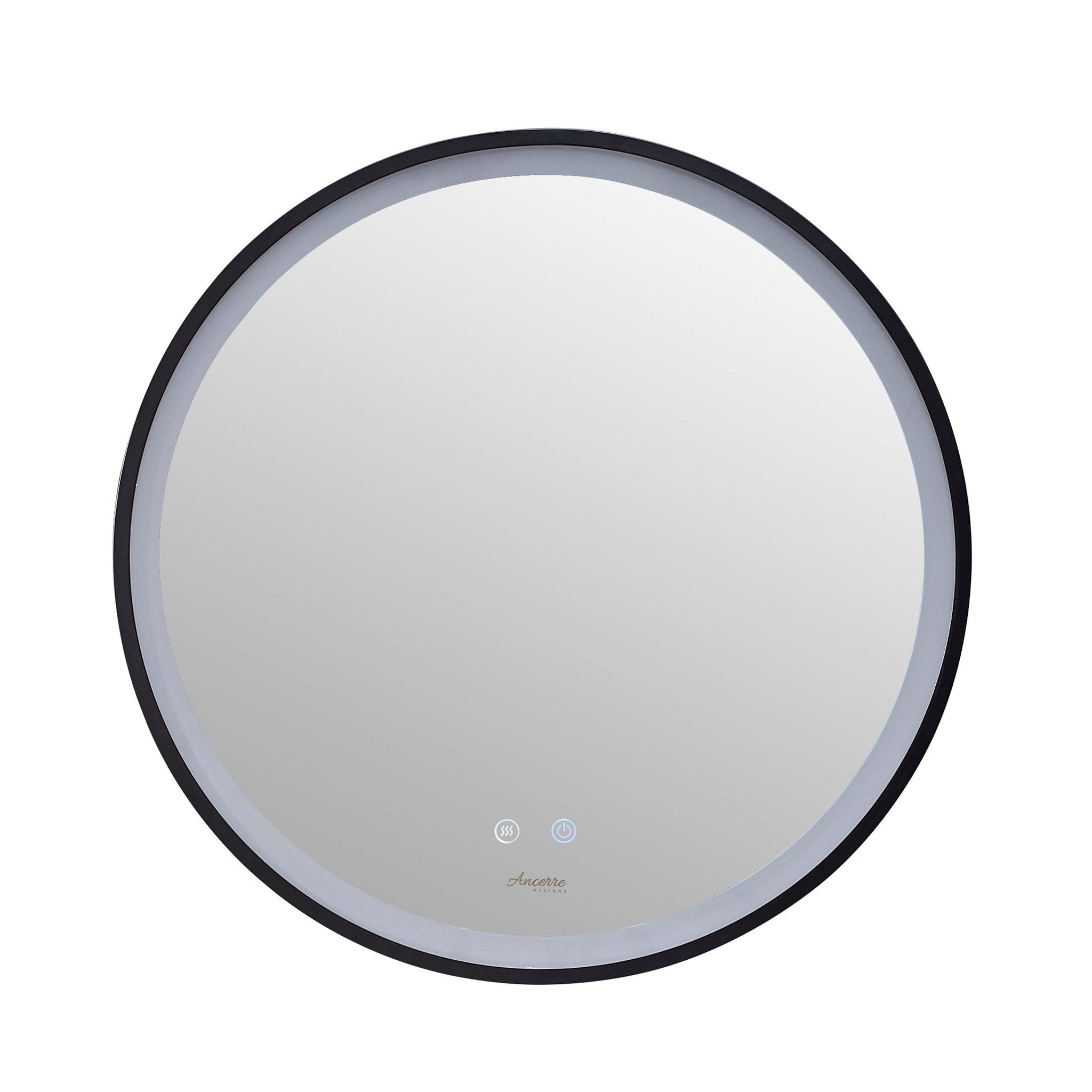 Ancerre Designs, Ancerre Designs Cirque 30" Modern Round LED Lighted Black Framed Bathroom Vanity Mirror With Defogger, Dimmer and Mounting Hardware